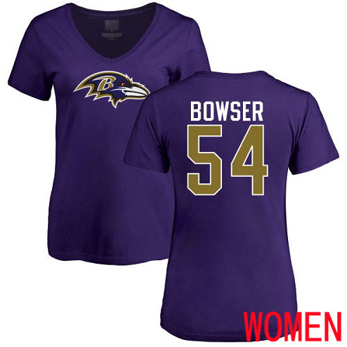 Baltimore Ravens Purple Women Tyus Bowser Name and Number Logo NFL Football #54 T Shirt